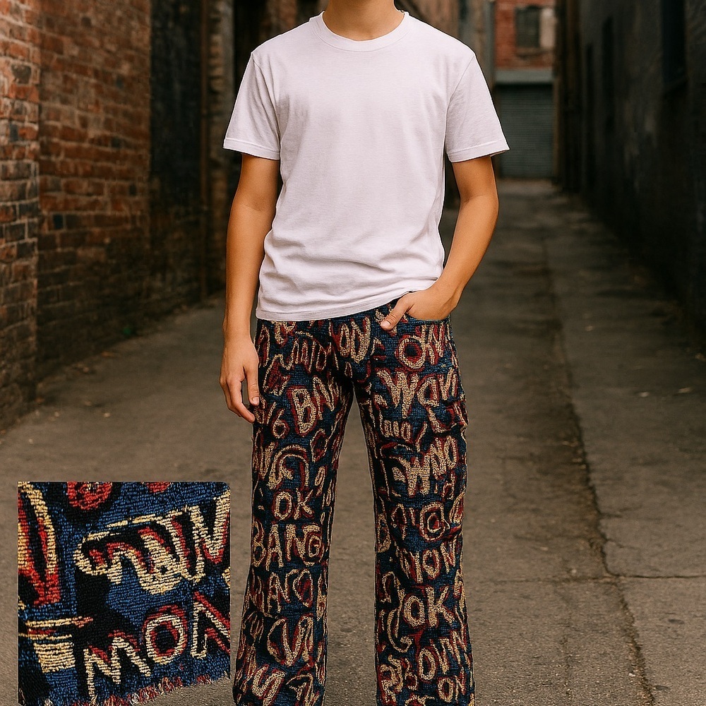RockStar Original Boys Sz 16 Super Stack Flare Denim Pants Tapestry Streetwear